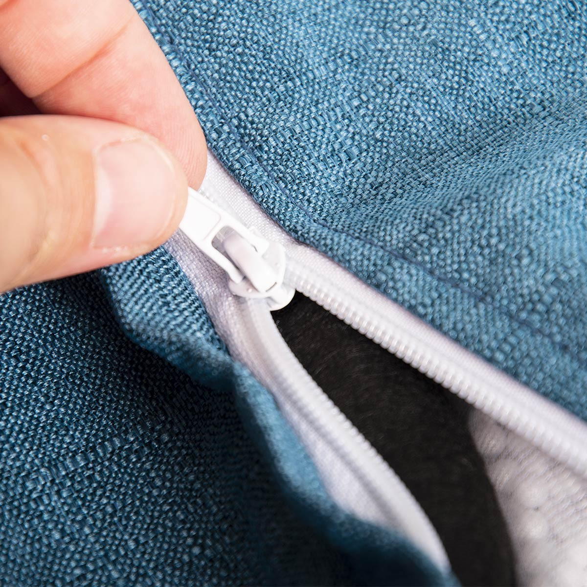 Empty Pouf Cover Duck Blue Linen
