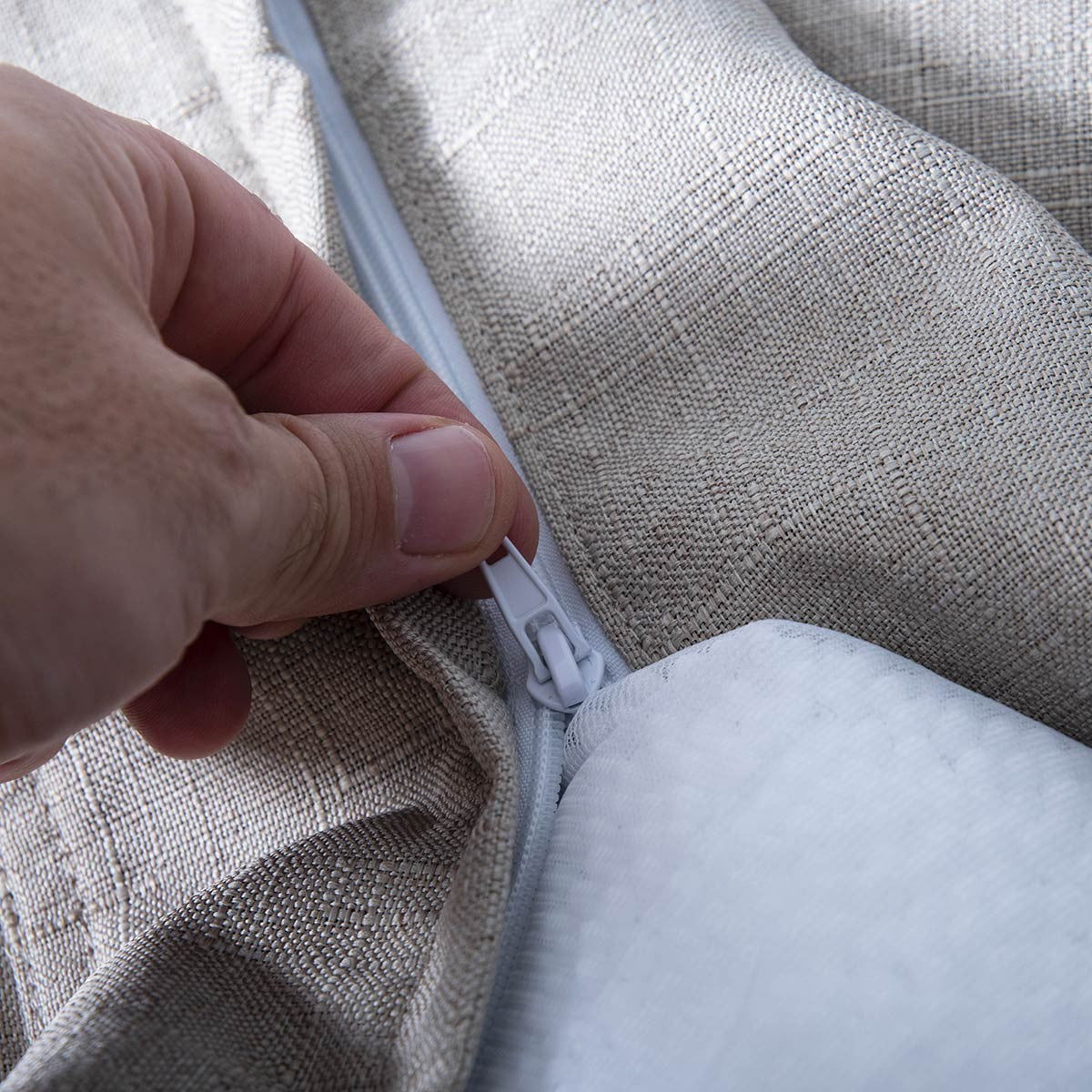 Empty Beige Linen Pouf Cover