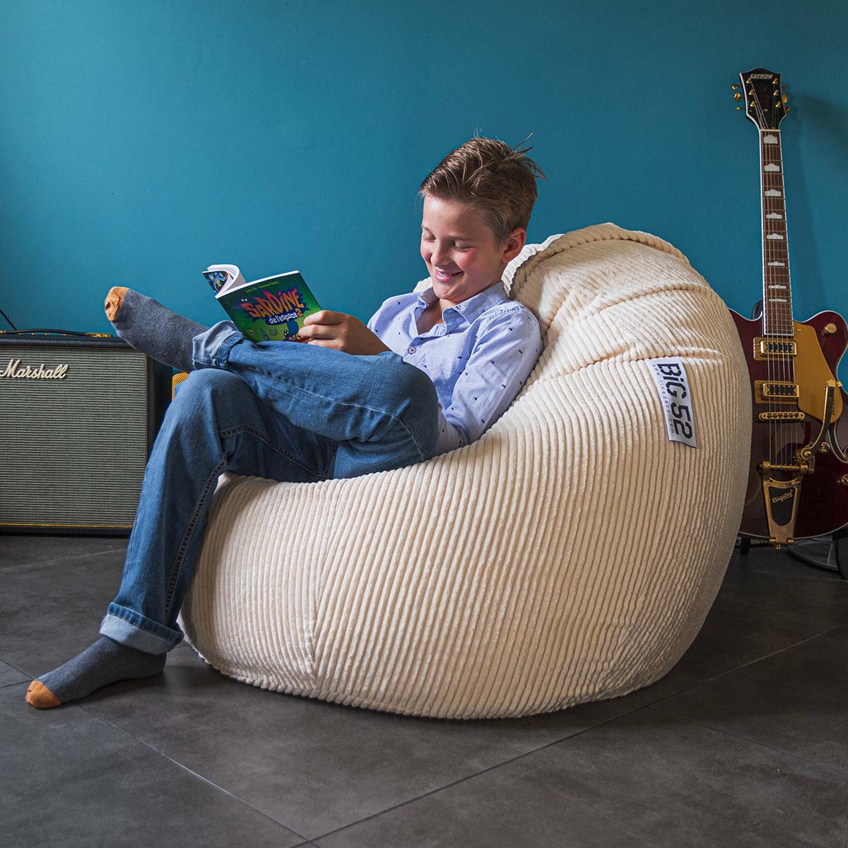 Empty Cover Velvet Corduroy Beige Bean Bag Pouf