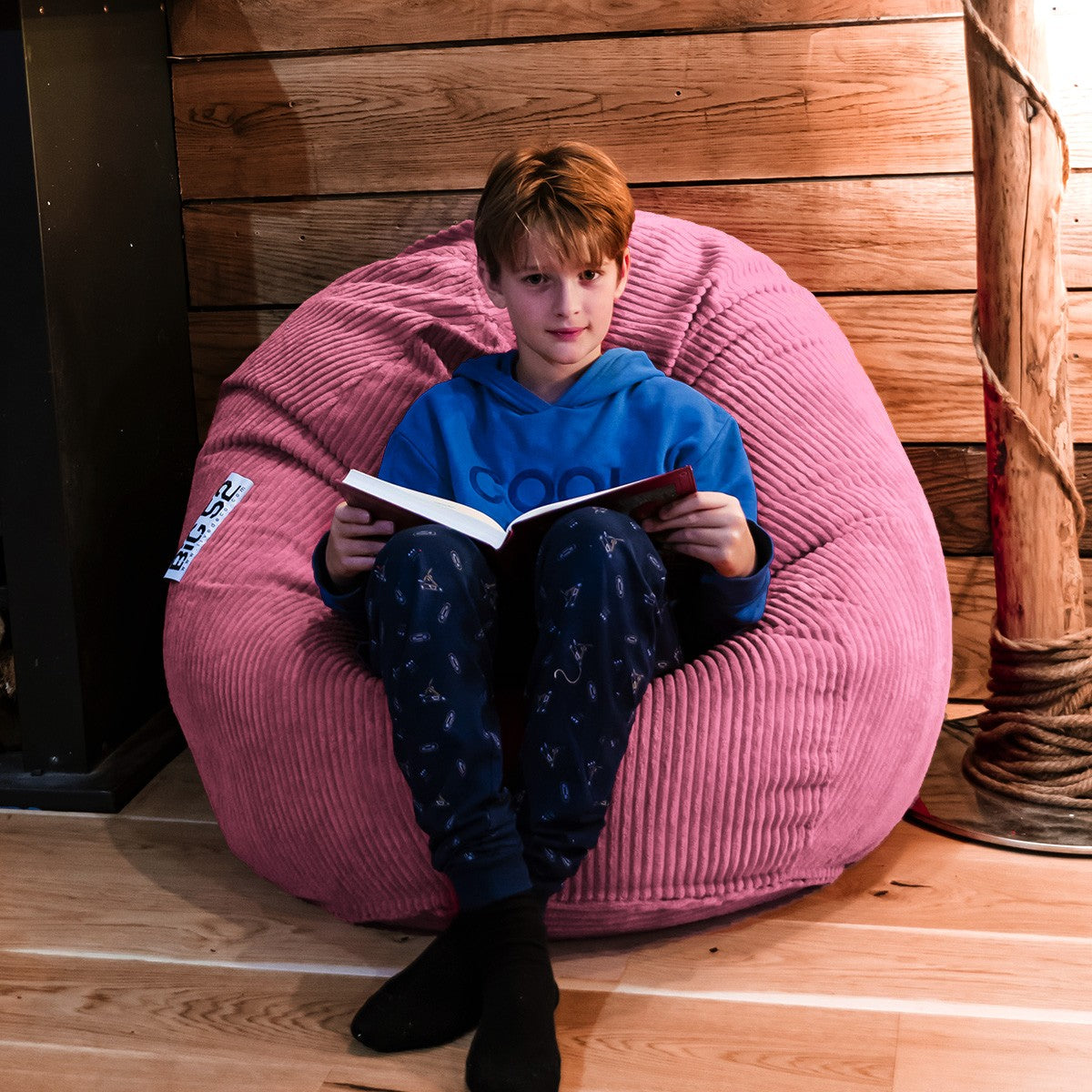 Pouf a pera in velluto coste rosa