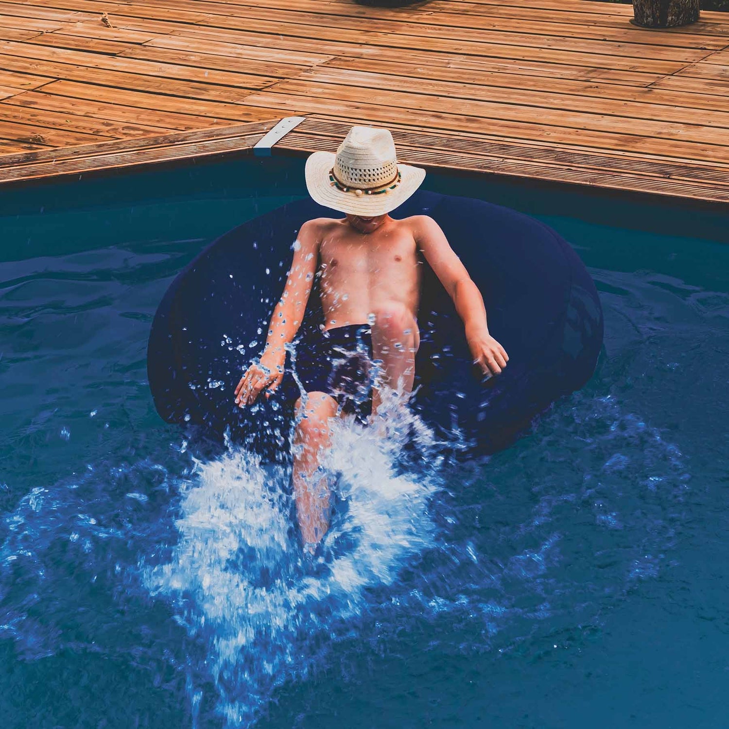 Runder Pool-Pouf Blau