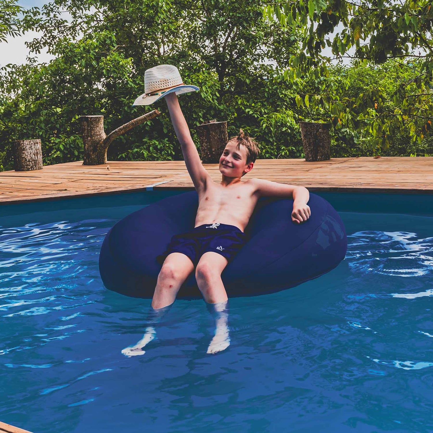 Runder Pool-Pouf Blau