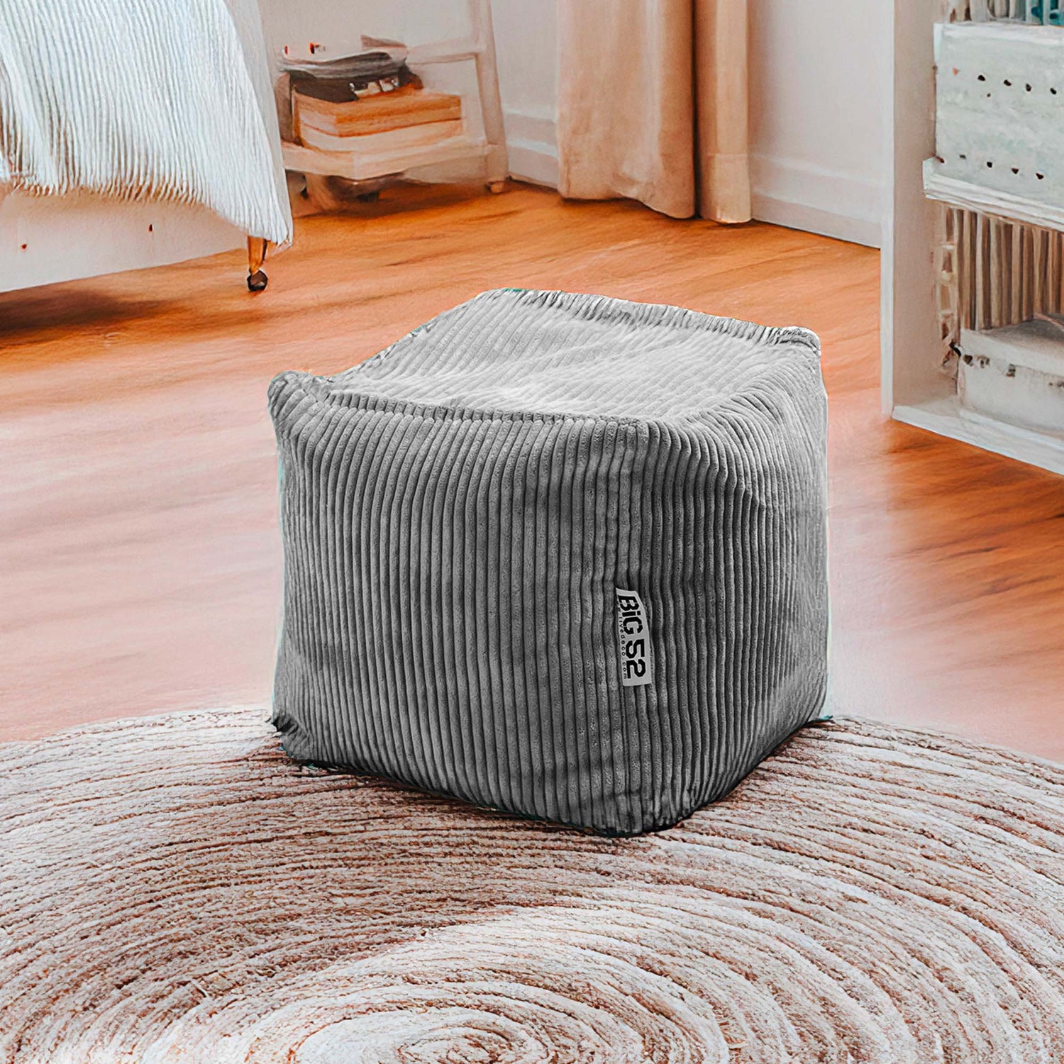 Samt Cord Pouf Würfel Grau