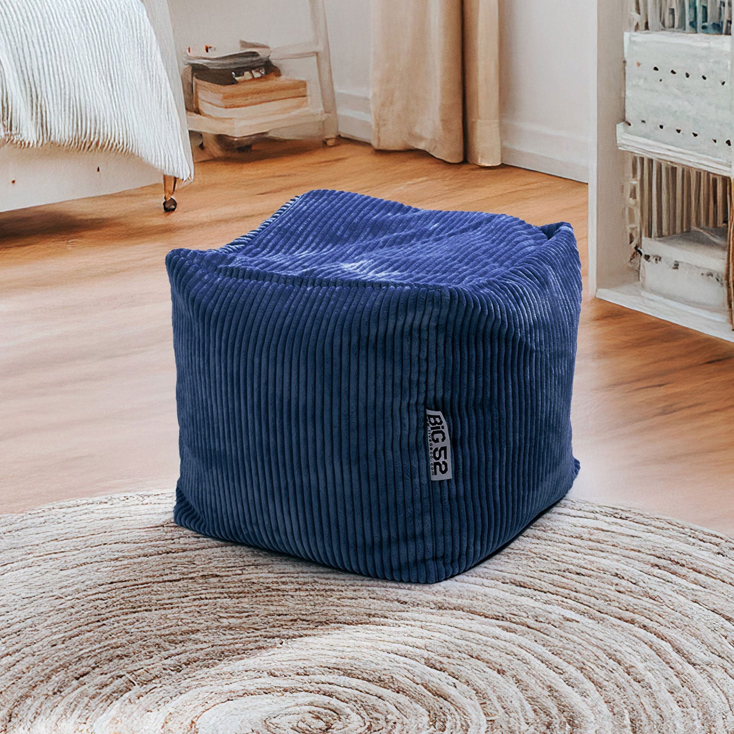 Samt Cord Pouf Würfel Marineblau