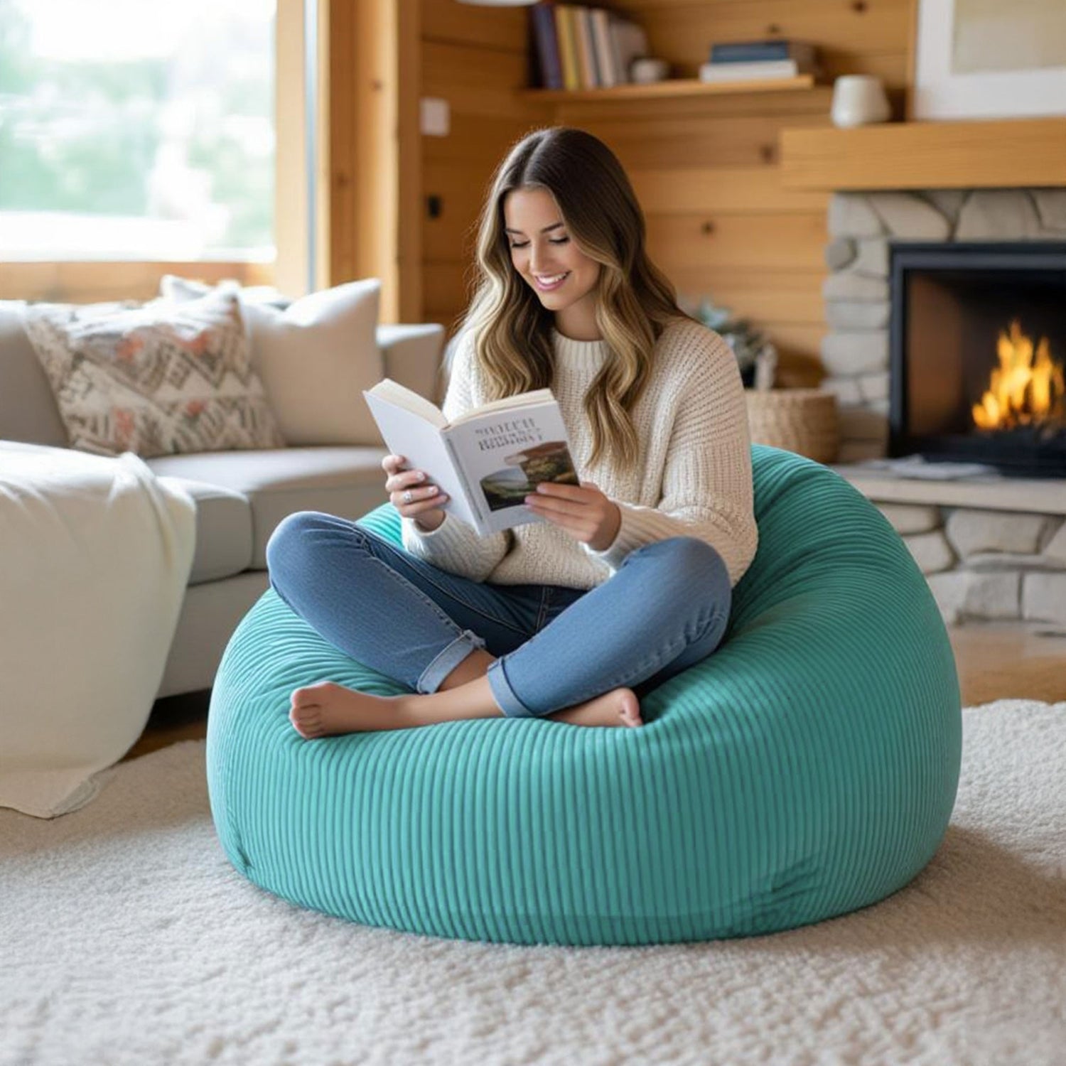 Samt Corduroy Sitzsack Türkis