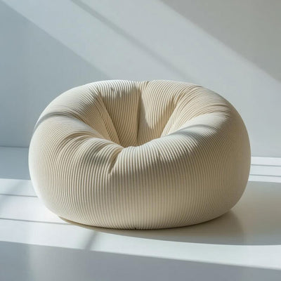 Riesiger runder XXL Samt Cord Pouf Beige