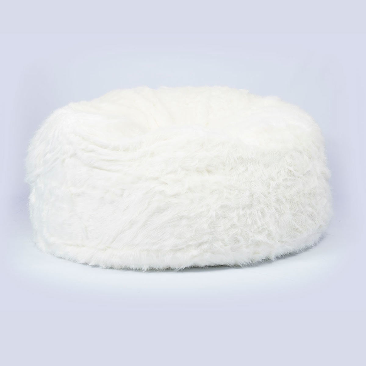 Empty Cover Round Pouf XXL Long Hair Fur White