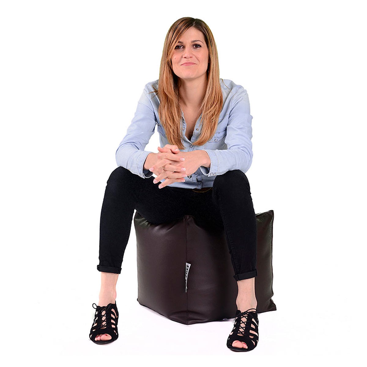 Faux Leather Cube Pouf Chocolate