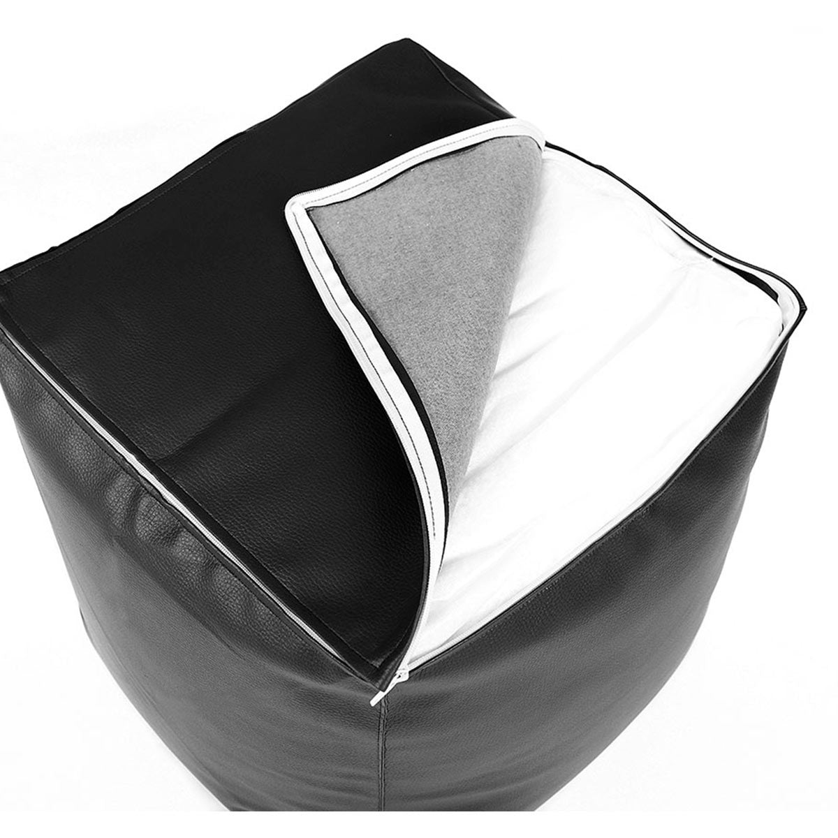 Faux Leather Cube Pouf Black
