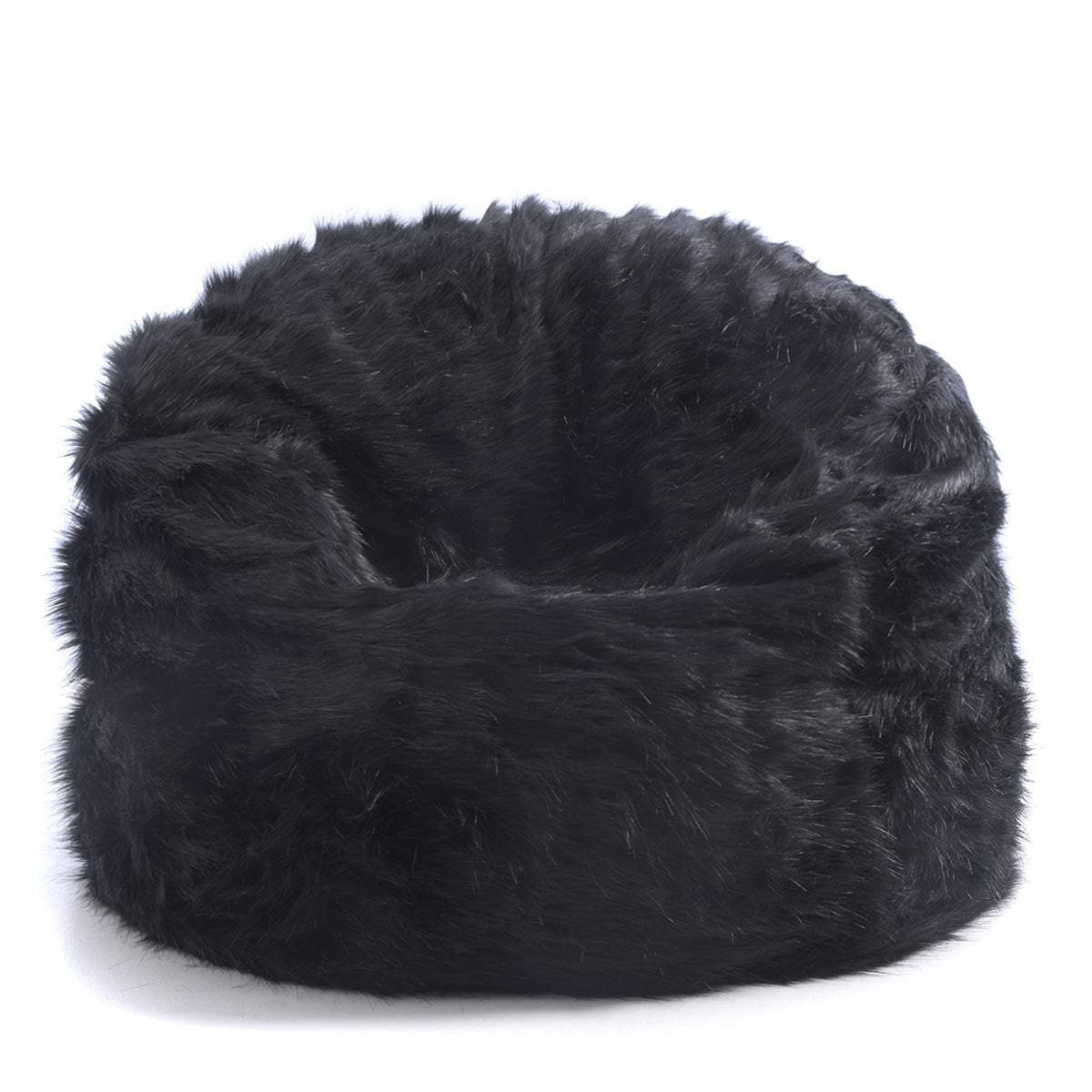 XL Round Armchair Pouf Long Hair Fur Black