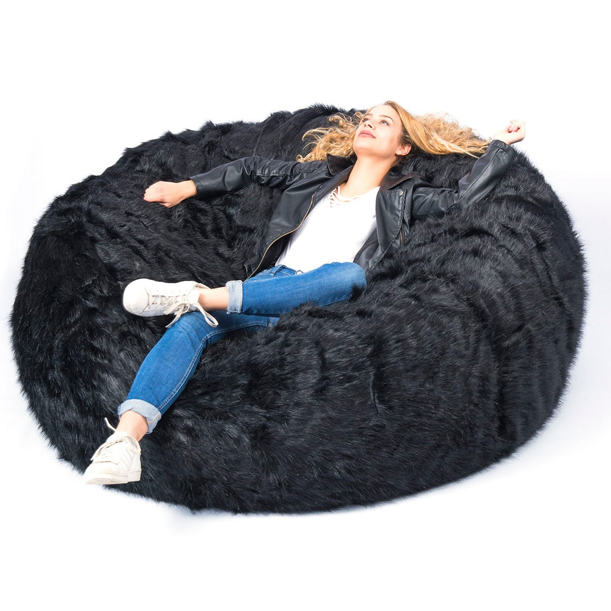 Pouf Gigante Rotondo XXL Pelliccia Nero