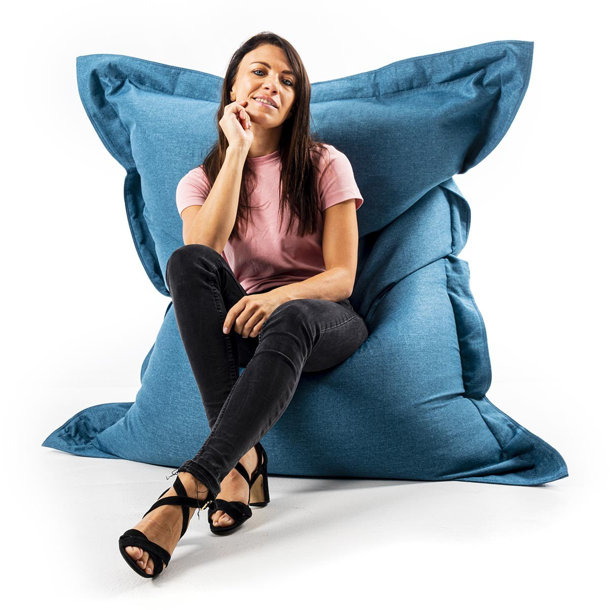 Pouf lino blu anatra