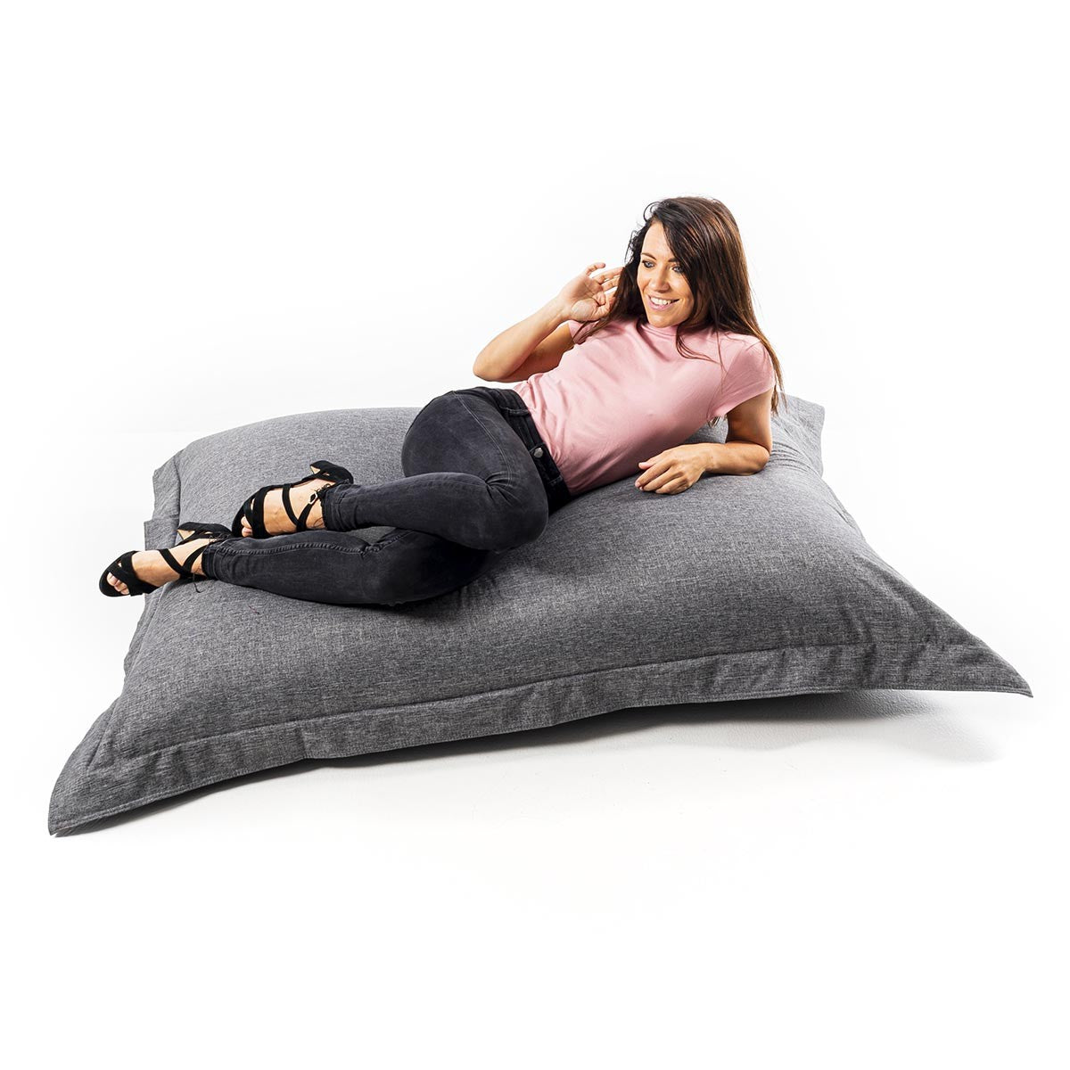 Pouf Leinen Dunkelgrau