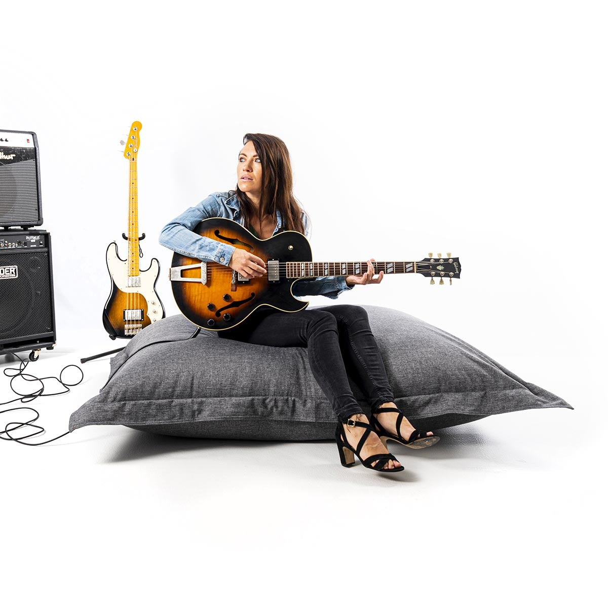 Pouf Leinen Dunkelgrau