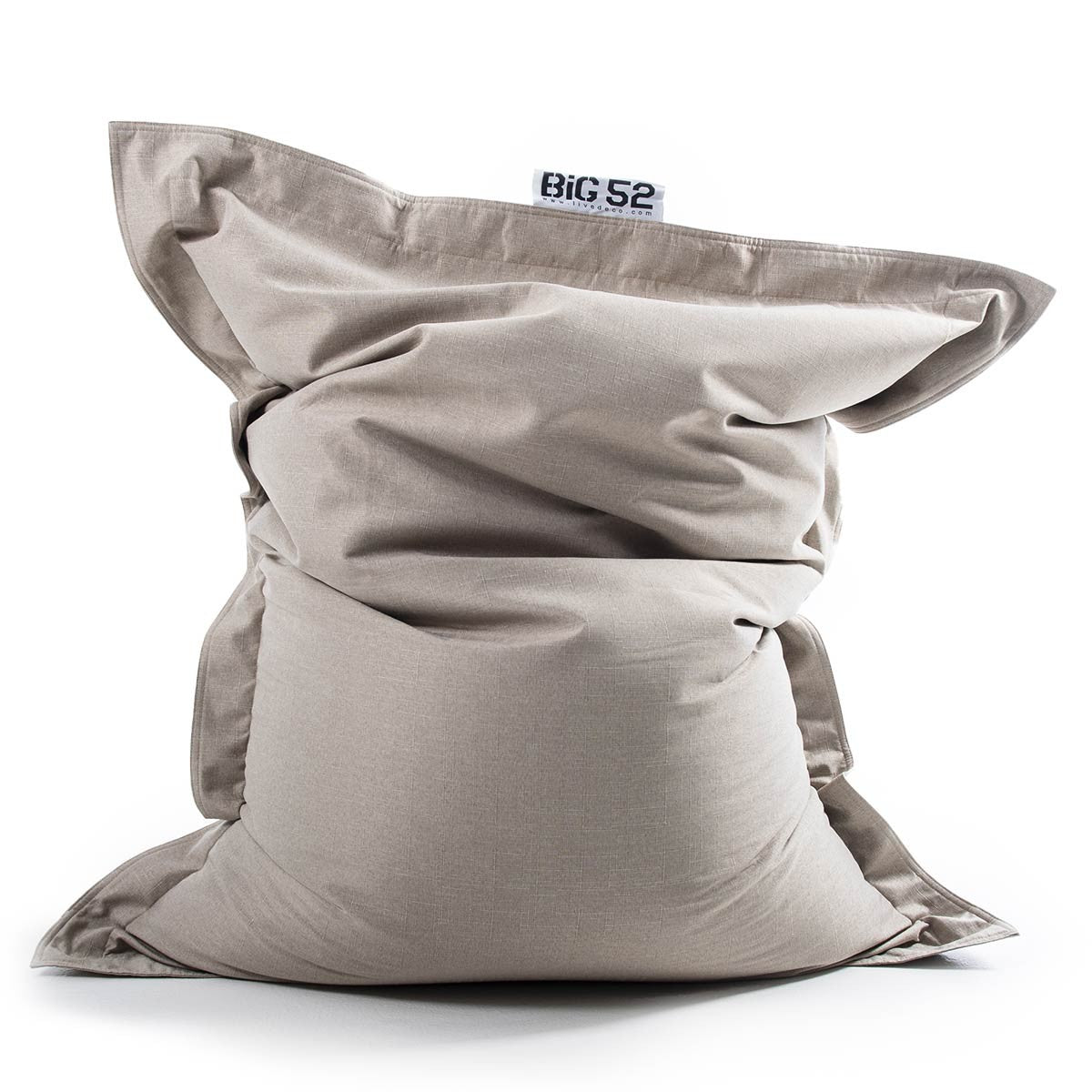 Empty Beige Linen Pouf Cover