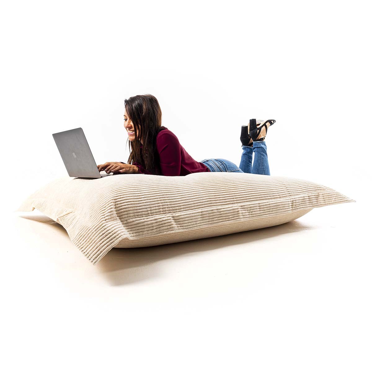 Copertura Vuota Pouf Velluto Coste Beige