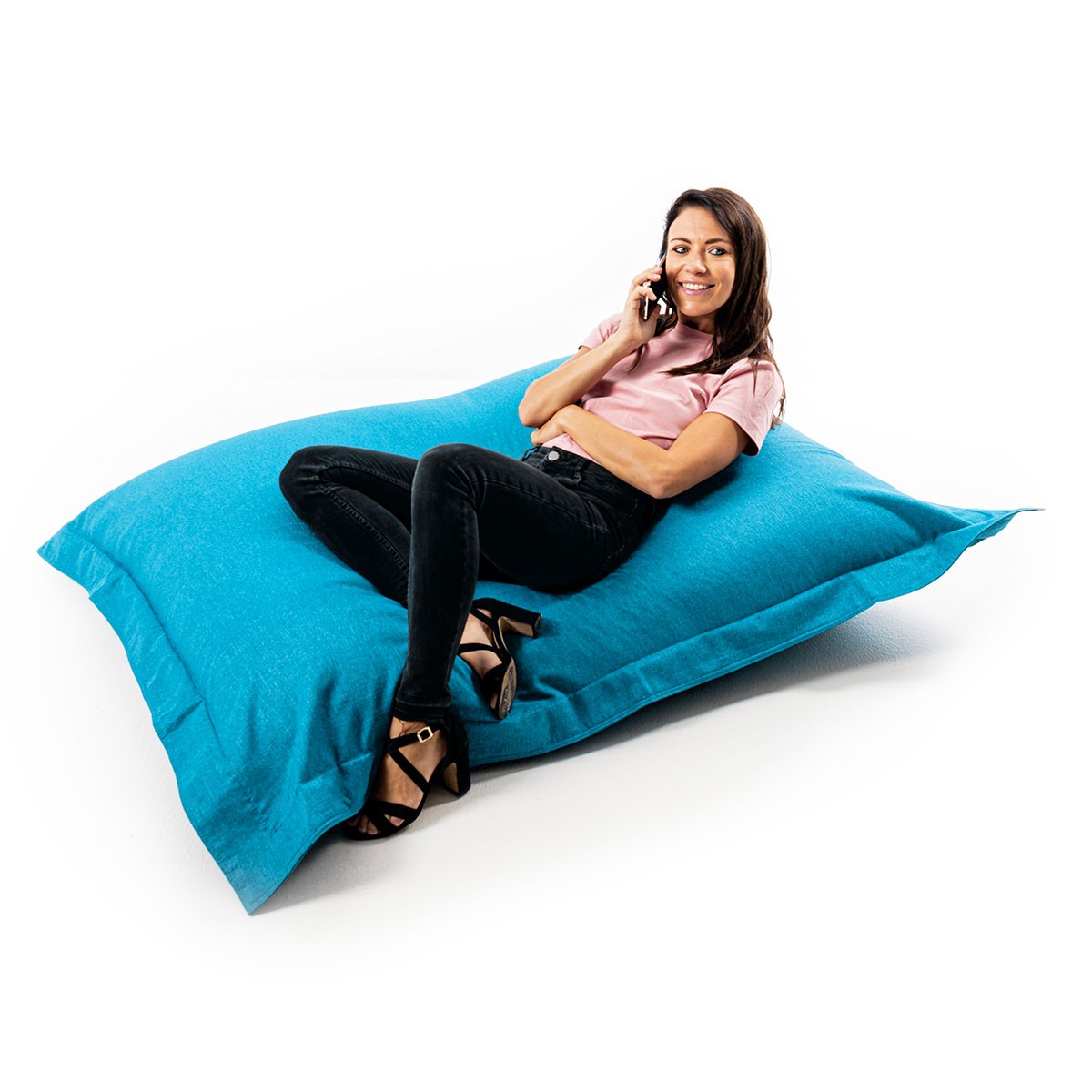 Housse Vide Pouf Lin Bleu Turquoise