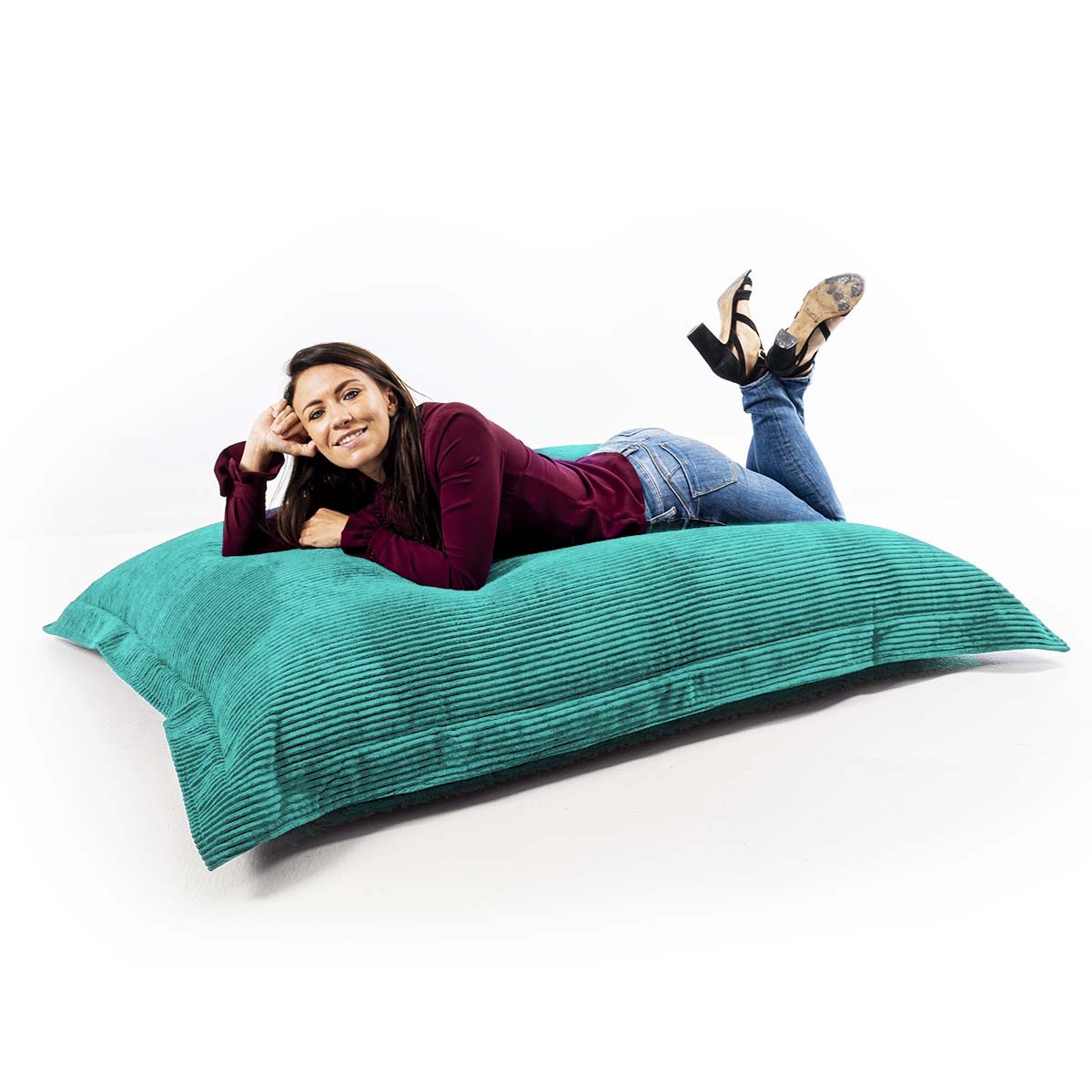 Samt Cord Pouf Türkis