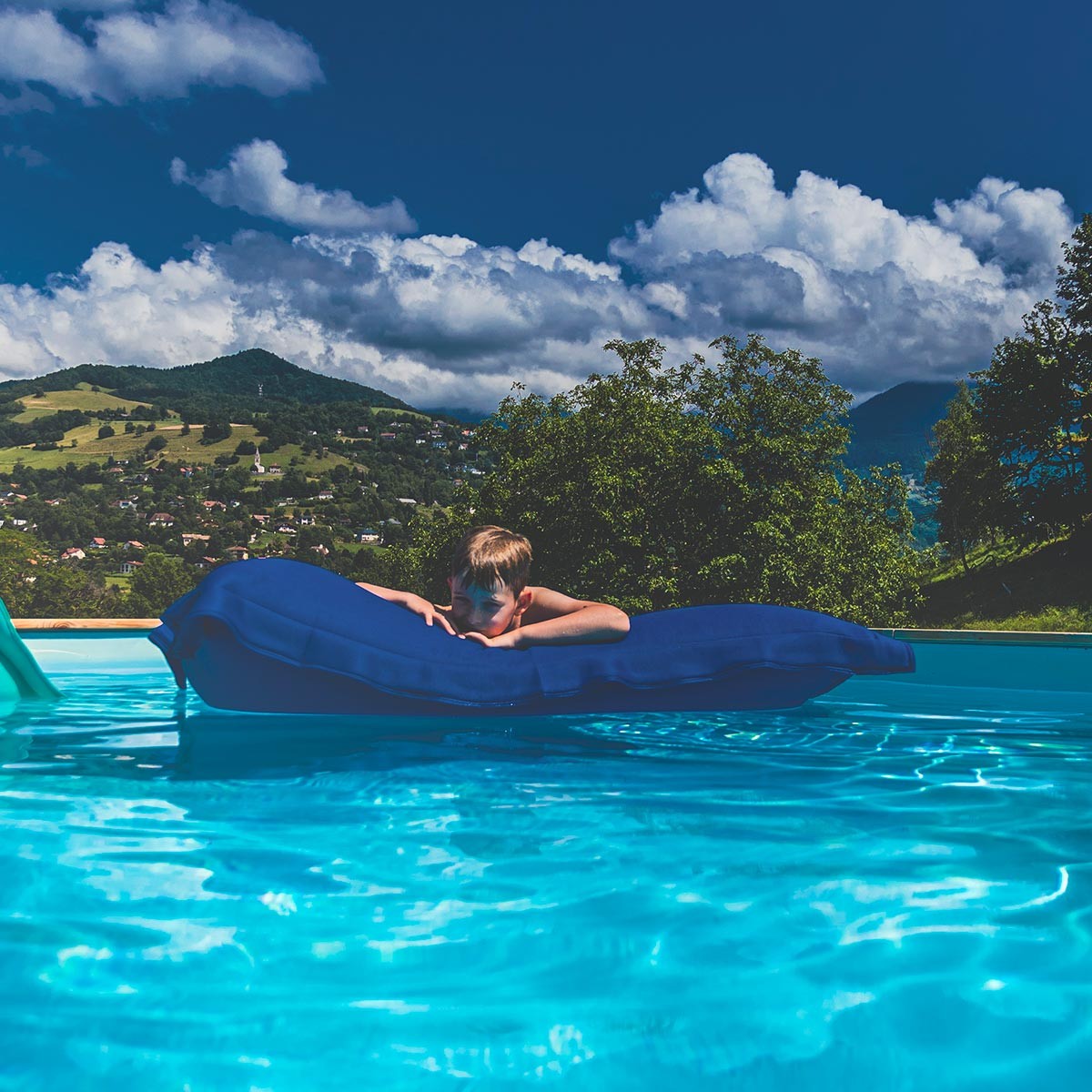 Housse  pouf piscine rectangulaire vide Bleu