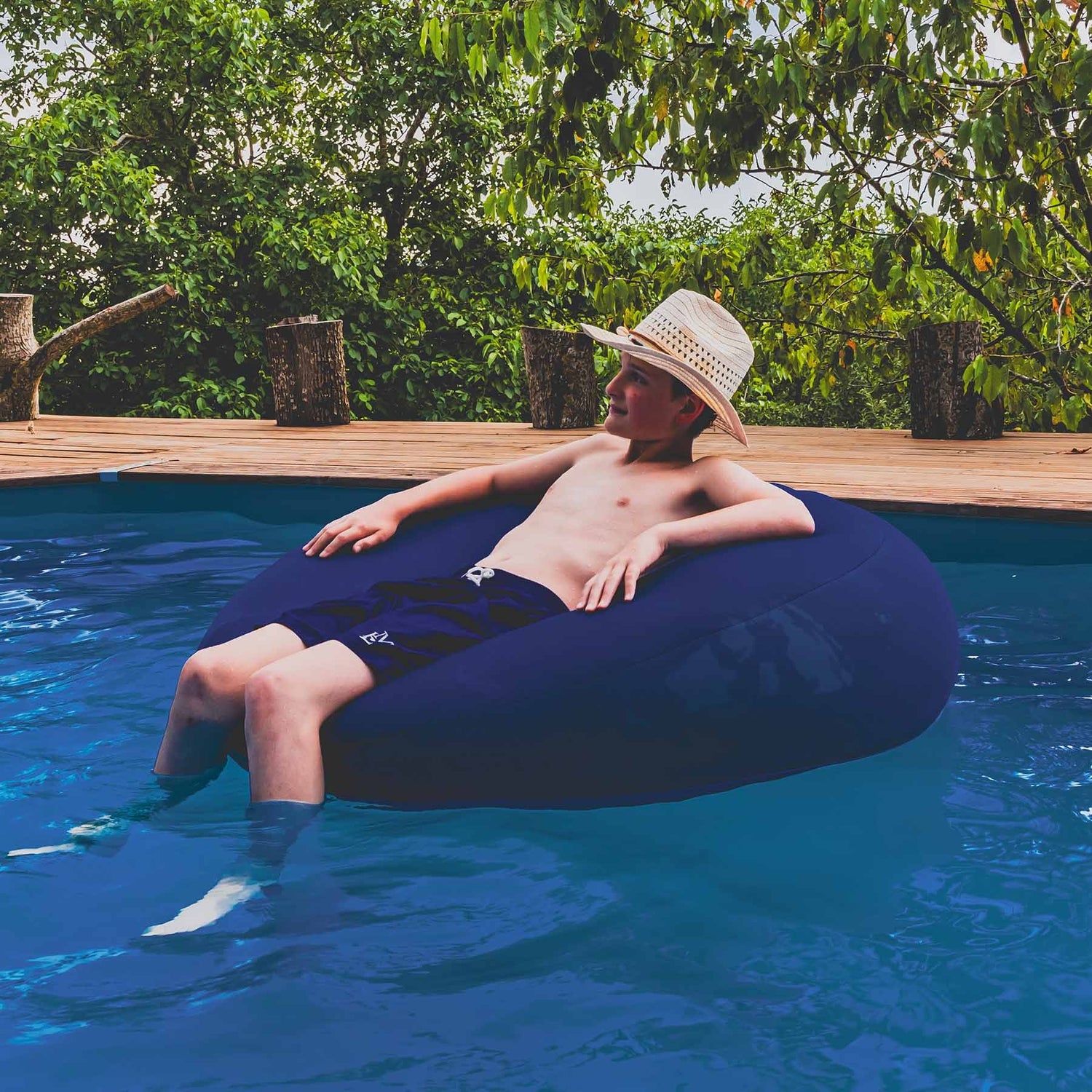 Runder Pool-Pouf Blau