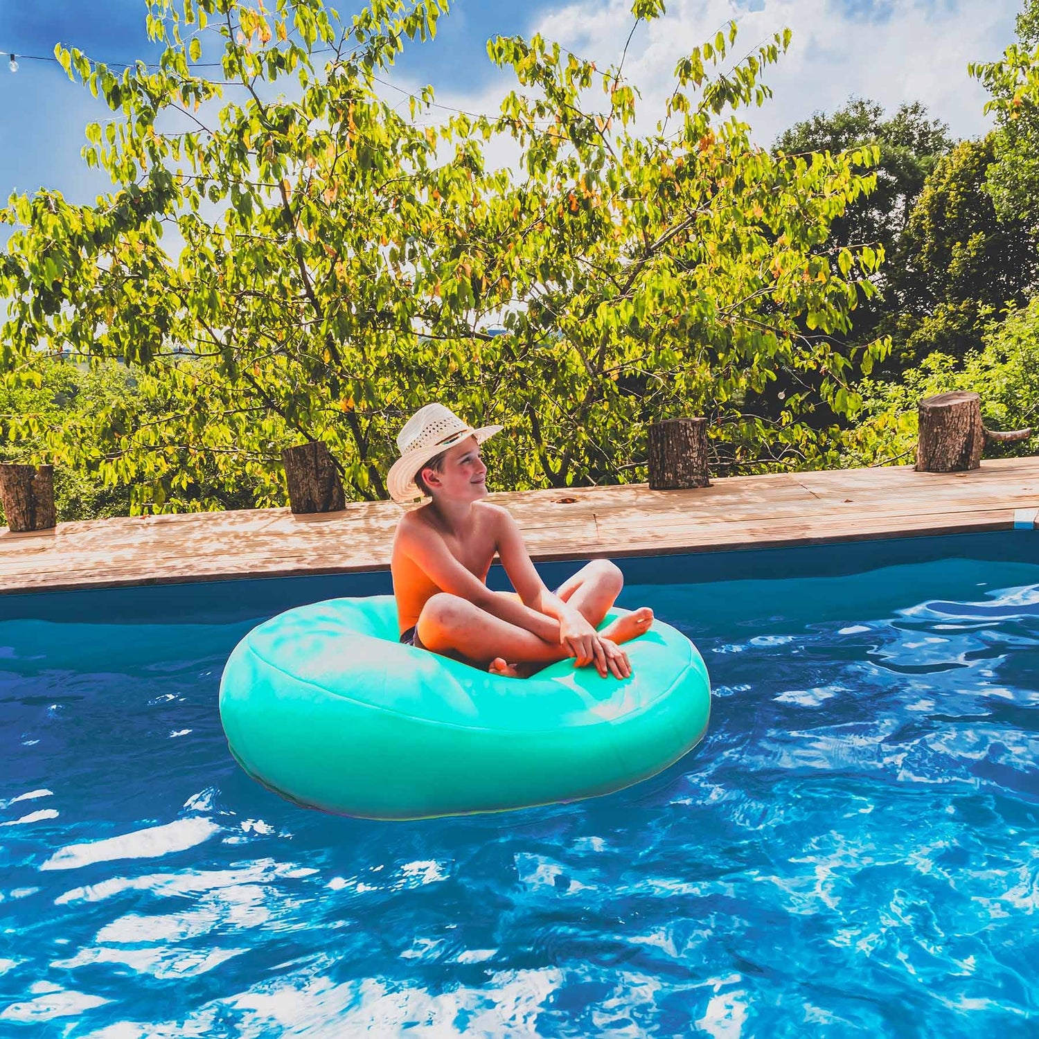 Runder Pool-Pouf Türkis