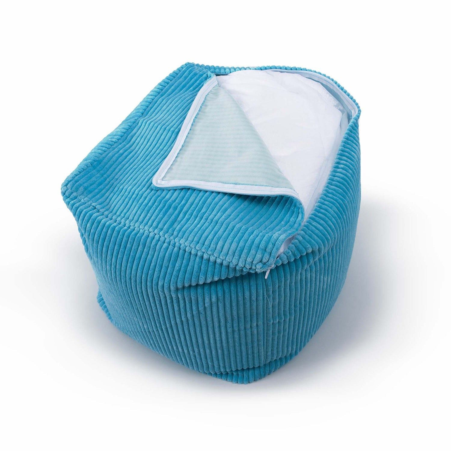 Samt Cord Pouf Würfel Himmelblau