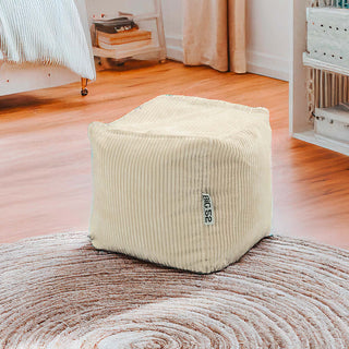 Samt Cord Pouf Würfel Beige