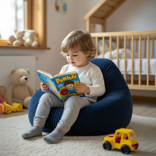 Kinder-Sitzsack Samt Cord Dunkelblau