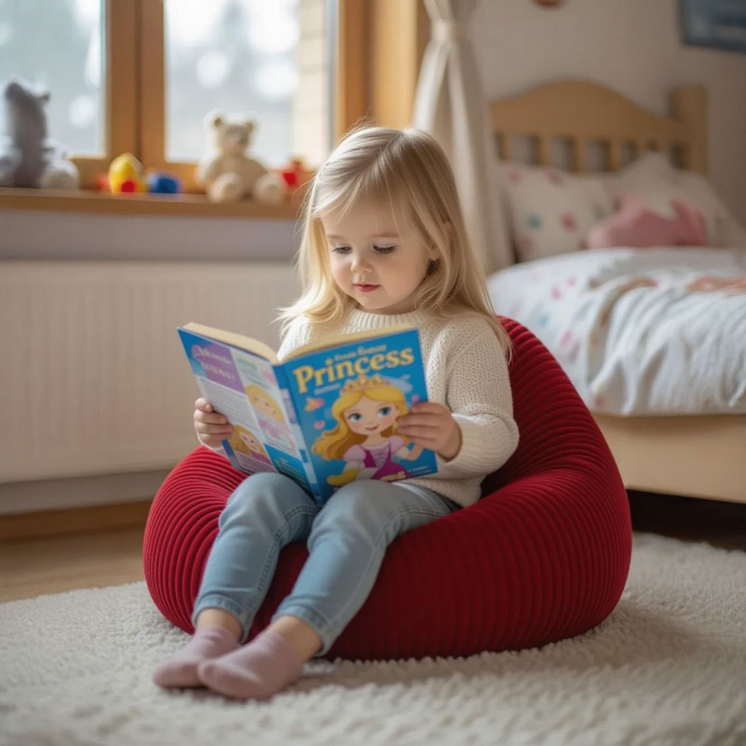 Kinder-Sitzsack Samt Ripp Rot