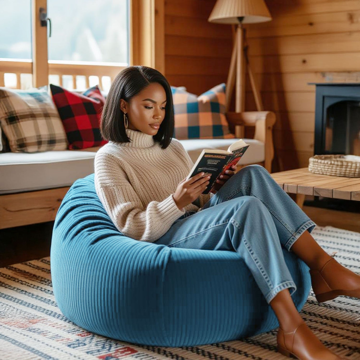 Samt Cordhocker Sitzsack Himmelblau