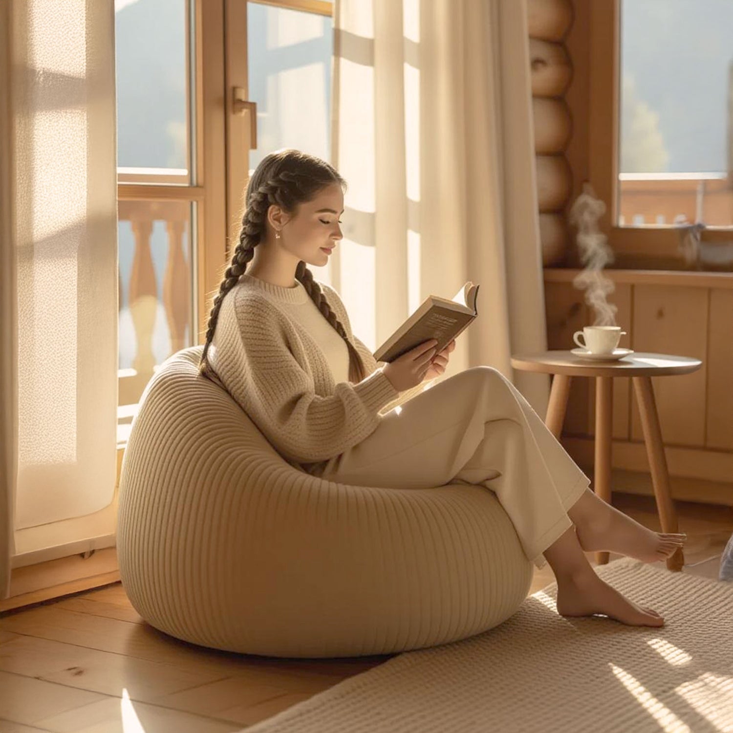 Samt Cord Beiger Sitzsack Pouf