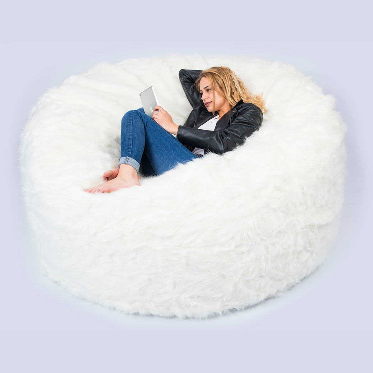 Pouf Gigante Rotondo XXL Pelliccia Bianco