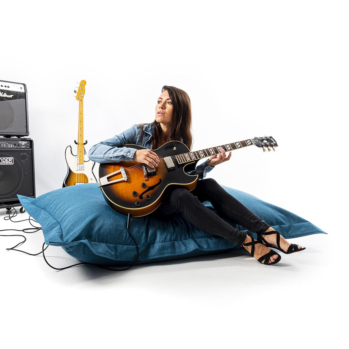 Pouf Leinen Blau Ente