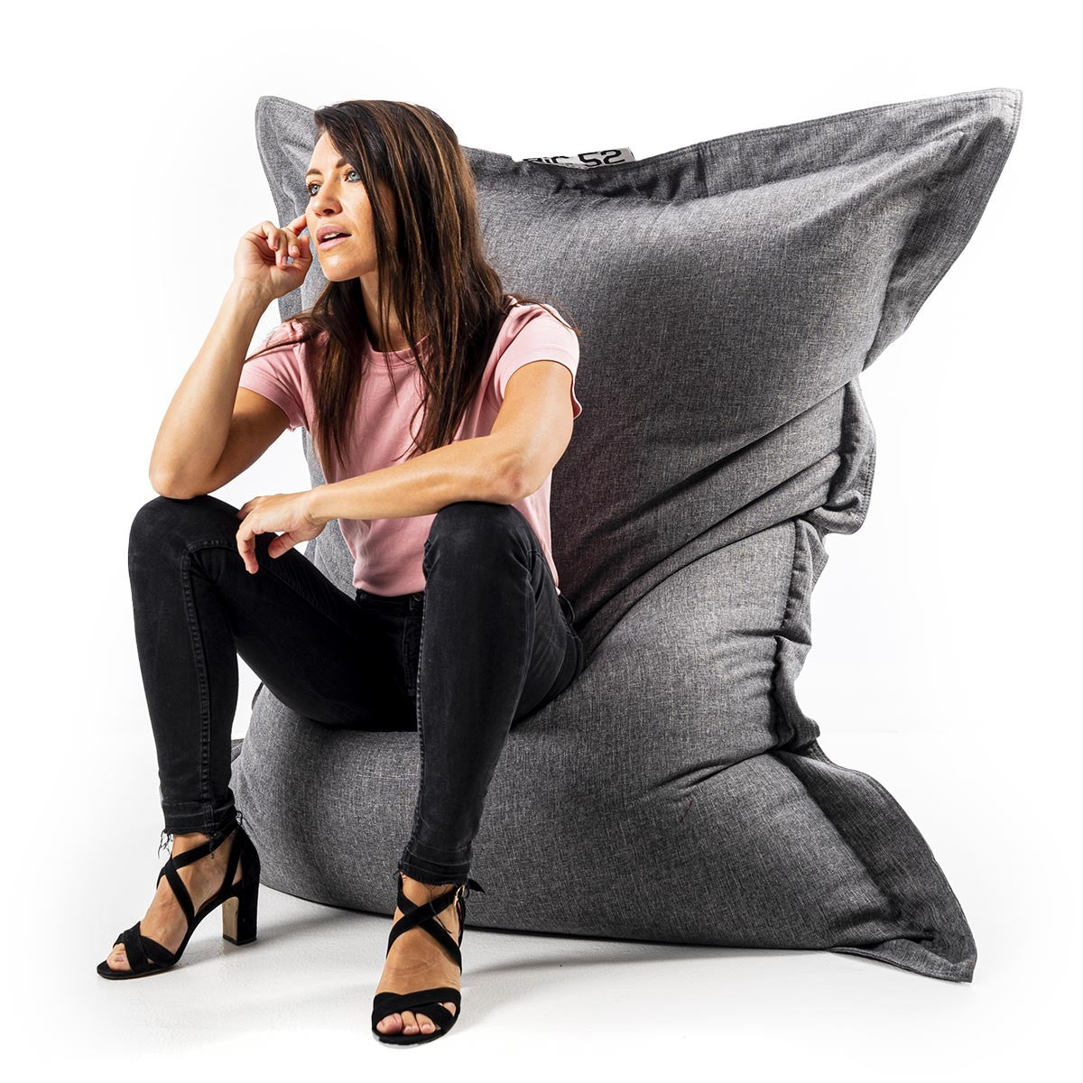 Pouf Leinen Dunkelgrau