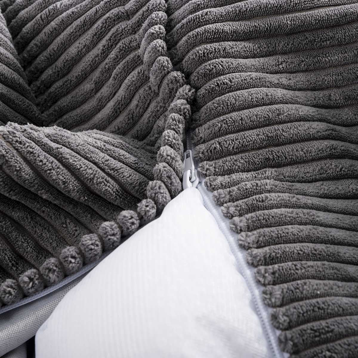 Riesiger runder XL-Samt-Pouf mit Rippenstruktur Grau