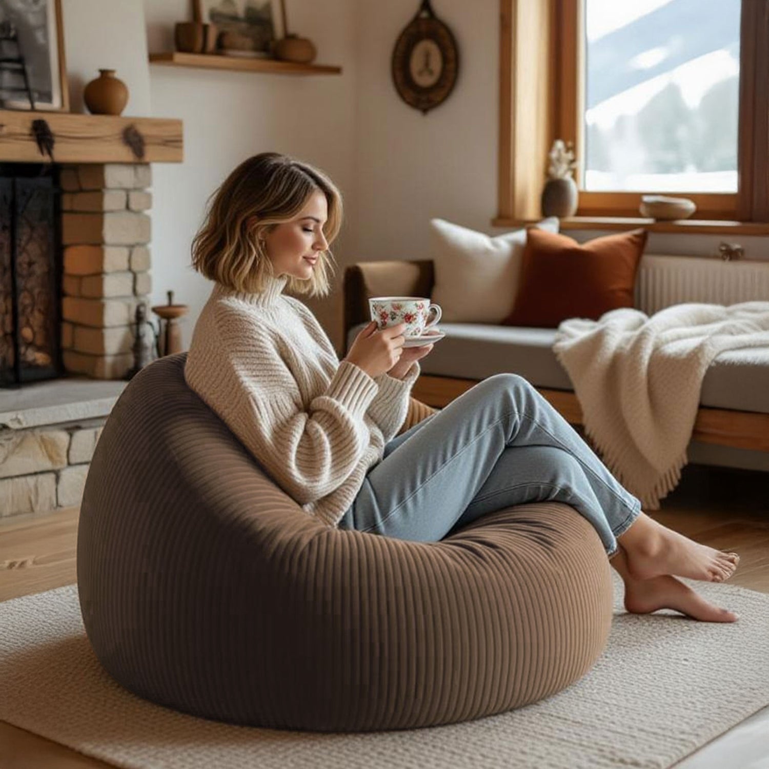 Cord Samt Sitzsack Braun